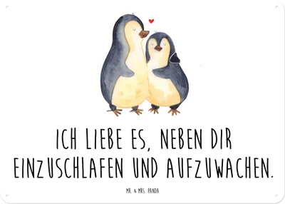 Produktbild von Mr. & Mrs. Panda tafel Pinguine Einschlafen DIN A4 - Weiß - Geschenk, Freundin, Türschild, wandtafel, Valentinstag, für, Wandbild, Hochzeitstag, Frauen, Schild, Freund