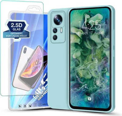 Produktbild von Hülle für Xiaomi 12T / 12T Pro mit 9H Displayglas Displayschutz Plus Case Cover Bumper Silikon Softgrip Schutzhülle Farbe: Hellblau