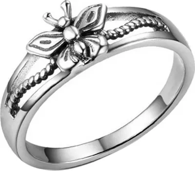 Produktbild von Damen-Fingerring, versilbert, hohl, Schmetterling, dünnes Band, Party-Schmuck, Geschenk-Silber,US 10