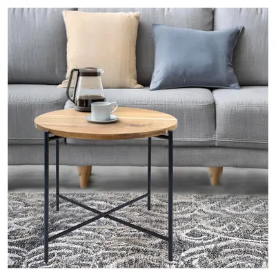 Produktbild von Beistelltisch aus Akazienholz - 45 x 40 cm - Couchtisch mit Holzplatte und Metallgestell