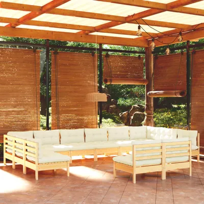 Produktbild von 12-tlg. Garten-Lounge-Set mit Creme Kissen Massivholz Kiefer 3097223