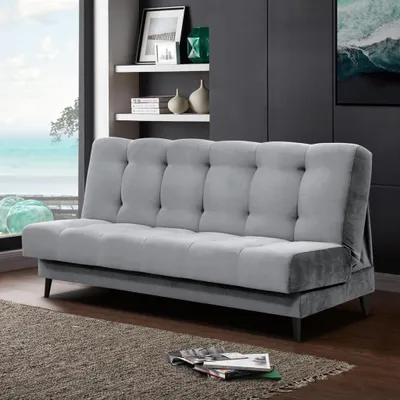 Produktbild von Schlafsofa Nancy Sofa mit Schlaffunktion Bettkasten Polstersofa aus Velour 195 cm Dreisitzer mit Holzbeine, Stoff: paros 05 - hellgrau