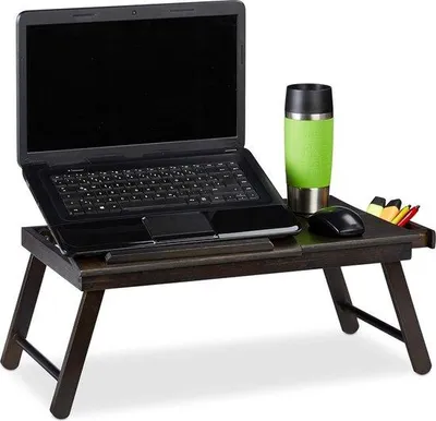 Zdjęcie produktu dla Stolik przyłóżkowy do laptopa, składany stolik nocny, stolik podtrzymujący laptopa, stolik pod łóżko – składany stolik przyłóżkowy z wysuwanymi nogami 25x60x35 cm