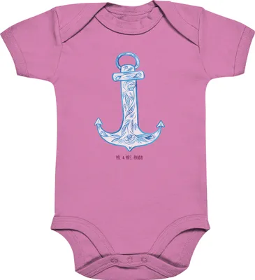 Produktbild von Mr. & Mrs. Panda Strampler Anker Blau 6. - 12. Monat - Bubble Gum Pink - Geschenk, Einteiler, Kurzarmbody, Lustige Sprüche, Babybody, overall baby