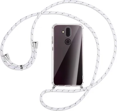 Produktbild von Handykette Backcover-Schutzhülle mit Band (Metall silberfarben) für Nokia 8.1 - weiß/grau