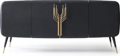 Image de Casa Padrino Luxe Sideboard Noir / Laiton antique 220 x 55 x H. 98 cm - Armoire en bois massif avec 4 portes - Meubles de salle à manger - Meubles de salon - Meubles d'hôtel - Meubles de luxe