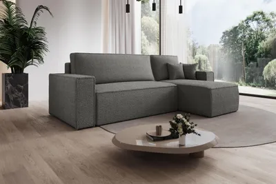 Produktbild von Modernes Ecksofa Milano L-Form mit Schlaffunktion & Bettkasten, Couchgarnitur mit Ottomane, Stoffsofa für Wohnzimmer Modernes Design
