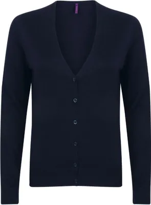 Produktbild von Henbury Damen Strickjacke mit V-Ausschnitt RW4756 (L) (Marineblau)