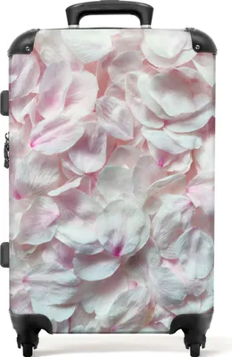 Produktbild von NoBoringSuitcases.com® Großer Koffer - Blumen - Blütenblätter - Weiß - Rosa - Frauen - Kombinationsschloss TSA - Hartschalen Trolley 4 Rollen - 72 liter - Reisekoffer - 66 cmKoffer Mittelgroß 67x43x25 cm, 72L,