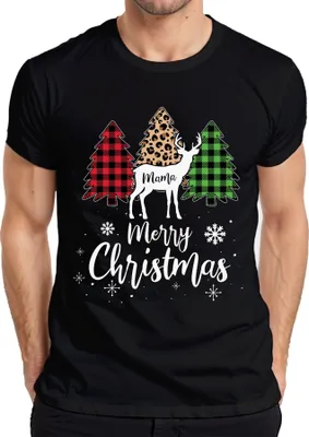Produktbild von Merry Christmas Mama Rentier Kariert - Weihnachten Weihnachtsgeschenk Christmas Herren T-Shirt, Schwarz, L