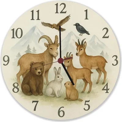 Produktbild von Alpentiere Aquarellstil Wanduhr aus MDF Tierliebhaber