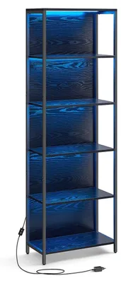 Produktbild von 6-stufiges Bücherregal aus schwarzer Stahlspanplatte, 30,3 x 60 x 178,6 cm
