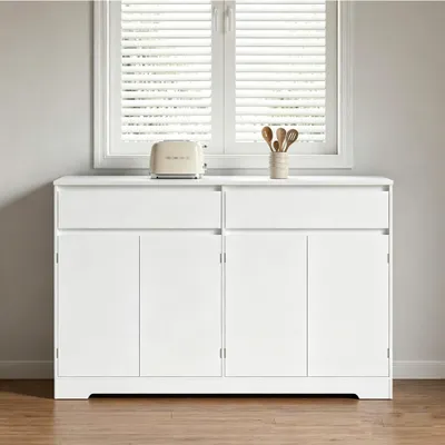 Produktbild von BEALIFE Sideboard mit zwei großen Schubladen | 140 x 40 x 90 cm, aus MDF, mit Kippschutz | Geeignet für Esszimmer, Wohnzimmer und Flur | Weiß AP55