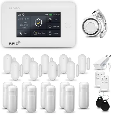 Produktbild von Alarmanlage Haus HXA006 WiFi + GSM 4G mit Sirene, Alarm System mit 9x Bewegungssensor und 9x Tür- Fenstersensor für Wohnung, Haus, Tuya App