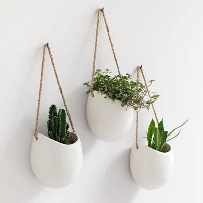 Immagine prodotto di Vaso da parete sospeso - Vetroceramica - Set da 3 - Bianco opaco
