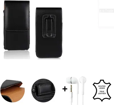 Produktbild von K-S-Trade Leder Gürteltasche + Kopfhörer kompatibel mit OnePlus OnePlus 8 Pro Seitentasche Belt pouch Holster Handyhülle Schutz Hülle Etui schwarz