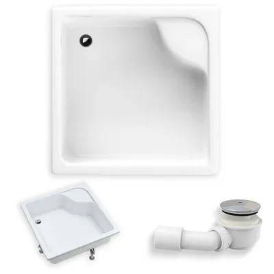 Zdjęcie produktu dla Brodzik Prysznicowy Kwadratowy 90x90x41 Akrylowy, Gładki | w zestawie - Syfon, odpływ ⌀50 mm + nogi (stelaż) | BADLAND DORIS