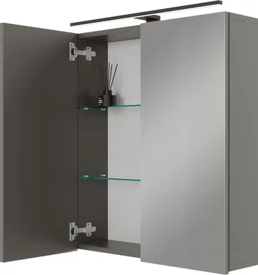 Produktbild von Planetmöbel ARIA Spiegelschrank für das Bad 60 cm mit Beleuchtung  und Steckdose Anthrazit