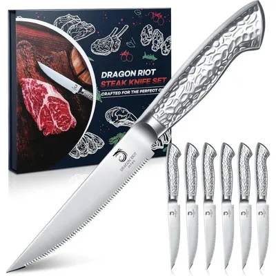 Immagine prodotto di Set di coltelli per bistecca, 6 pezzi, in acciaio inossidabile con lama seghettata, manico ergonomico, lavabili in lavastoviglie