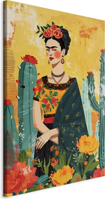 Produktbild von Wandbilder XXL Frida Kahlo 60x90 cm 1 tlg  Wand Deko Leinwand Bilder Groß Wohnzimmer Reproduktion Kaktus Frau Porträt Abstraktion h-H-10041-b-a