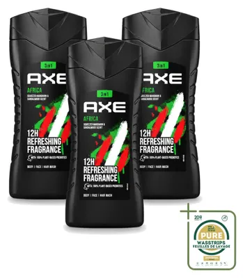 Zdjęcie produktu dla 3 sztuki żelu pod prysznic Axe Africa - 250 ml - zestaw ekonomiczny
