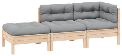 Produktbild von vidaXL 3-tlg. Garten-Lounge-Set mit Grauen Kissen Kiefer Massivholz