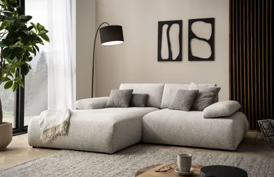 Produktbild von DOMO Collection Ecksofa 800 016, kleines Sofa in L-Form mit Taschenfederkern, Eckcouch, Modulsofa 244 x 188 x 80 cm (BxTxH), beige-schwarz