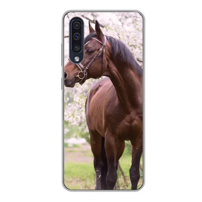 Produktbild von MuchoWow® Handyhülle Schutzhülle Hülle für Samsung Galaxy A50 Pferd - Sakura - Halfter Silikon Softcase Handy Hülle - Mobiltelefonhülle