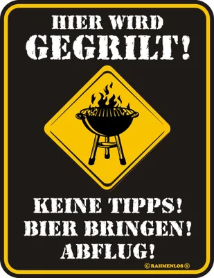 Immagine prodotto di Barbecue qui! Senza mancia - Insegne divertenti - Insegna di latta
