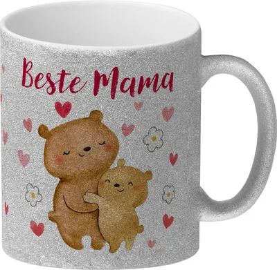 Produktbild von Bären Mutter und Kind Glitzer-Kaffeebecher mit Spruch Beste Mama