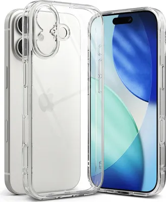 A clear phone case is shown on a white background, with a phone inside it.