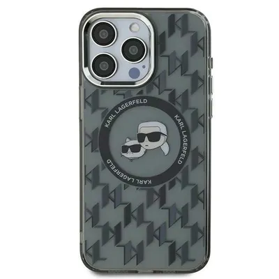 Productafbeelding van MagSafe hoesje voor de Apple iPhone 16 - Achterkant met Karl Lagerfeld IML Monogram, afbeelding van Karl & Choupette - Zwart