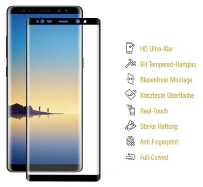 Produktbild von 2x 9H Hartglas für Samsung Galaxy Note 8 FULL CURVED Schutzglas Schutzfolie Displayschutz Panzerfolie KLAR Panzerglas Tempered echtes Displayglas Glasfolie