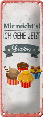 Produktbild von Blechschild Mir reicht`s ich geh backen rot, 27x10 cm, Blechschilder Spruch Küche