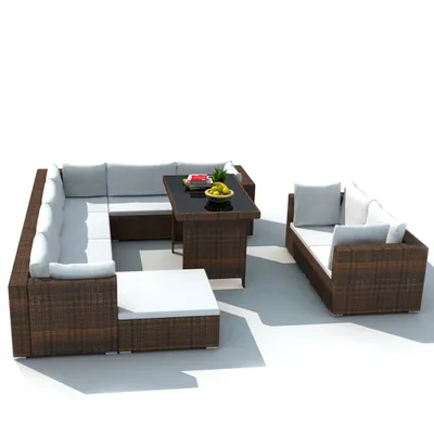 Produktbild von 10-tlg. Garten-Lounge-Set mit Auflagen Poly Rattan Braun