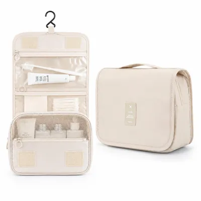 Produktbild von Reise Kulturtasche zum Aufhängen Beige, Kulturbeutel mit Tragegriff, A0157