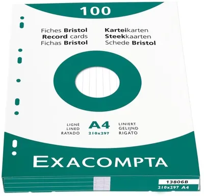 Produktbild von Karteikarten A4 liniert weiß VE=10x100 Stück