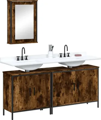 Produktbild von Möbel 3-tlg. Badmöbel-Set Räuchereiche Holzwerkstoff - Badezimmer &39370