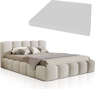 Produktbild von Juskys Polsterbett Catania - Modernes Bubble Design, gepolstertes Kopfteil, inkl. Matratze - 180 x 200 cm - Beige