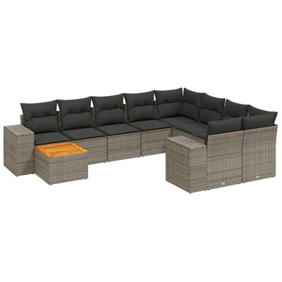 Produktbild von 10-tlg. Garten-Sofagarnitur mit Kissen Grau Poly Rattan