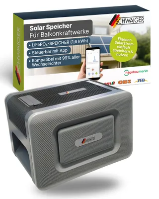 Produktbild von SCHWAIGER Speicher für Balkonkraftwerk 1,6 kWh | LiFePO4 Batteriespeicher mit App Steuerung