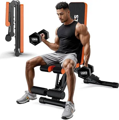 Imagen del producto de Banco de pesas plegable y ajustable: banco de entrenamiento multifuncional para el hogar, con capacidad de carga de 400 kg, banco de fitness inclinable 4 en 1 para entrenamiento de todo el cuerpo