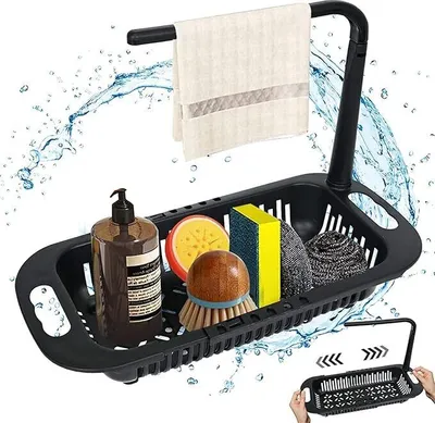 Produktbild von Spülenorganisator, verstellbarer Abtropfkorb für Spüle, erweiterbares Aufbewahrungregal für Küchenutensilien, ideal für Küche und Badezimmer (Schwarz)