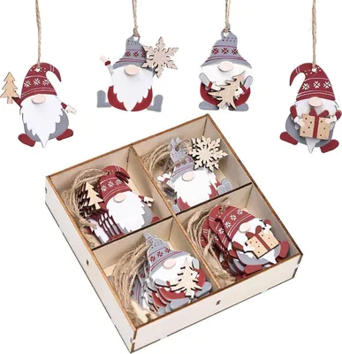 Produktbild von Valery Madelyn Holz Weihnachten Anhänger 24 Stück 6cm Rot Weiß Festliche Dekoration