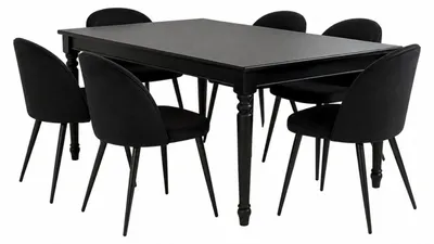 Image de Amaretta ensemble pour salle à manger table noir 6 chaises velours noir.