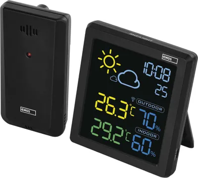 EMOS Funk Wetterstation mit VA-Farbdisplay und Außensensor, Thermometer, Hygrometer, Wettervorhersag