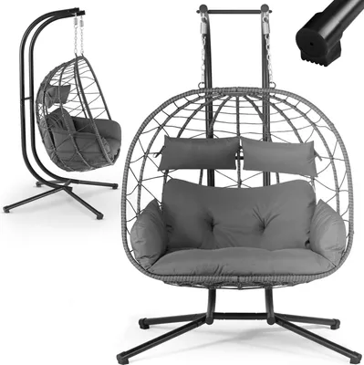 Produktbild von Juskys Doppelhängesessel Aria - Polyrattan Hängesessel mit Gestell & Kissen - Grau
