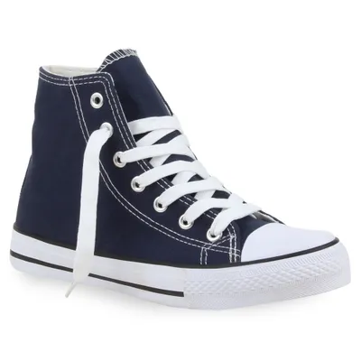 Zdjęcie produktu dla Mytrendshoe Damskie Sneakersy High Top Buty Sportowe Sznurowane Streetstyle 97671, Kolor: Granatowy, Rozmiar: 36
