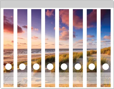 Produktbild von Wallario Ordnerrücken Sticker, selbstklebend für schmale Ordner, 8 Stück, Motiv Abendspaziergang am Strand - Sonnenuntergang über dem Meer
