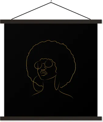 Produktbild von MuchoWow® Textilposter Frau - Brille - Gold - Schwarz 60x60 cm mit schwarzem Rahmen - Posteraufhänger